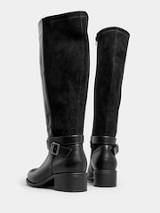 Yours Curve Black Extra Wide Fit Block Heel Metal Strap Boots - Image 3 of 4