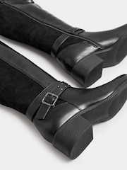 Yours Curve Black Extra Wide Fit Block Heel Metal Strap Boots - Image 4 of 4