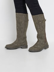 Yours Curve Brown Extra-Wide Fit PU Cleated Stretch Knee High Boots - Image 1 of 4