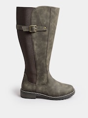 Yours Curve Brown Extra-Wide Fit PU Cleated Stretch Knee High Boots - Image 2 of 4