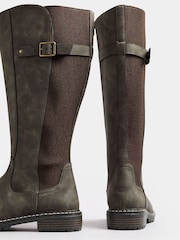 Yours Curve Brown Extra-Wide Fit PU Cleated Stretch Knee High Boots - Image 4 of 4