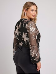 Yours Curve Gold London Sequin Floral Wrap Bodies - Image 4 of 6