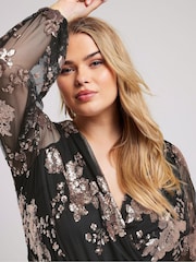 Yours Curve Gold London Sequin Floral Wrap Bodies - Image 5 of 6