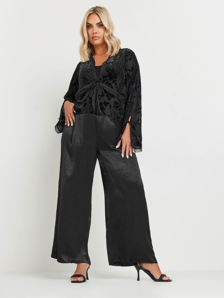 Yours Curve Black Floral Burnout Tie Front Jacket - Image 2 of 5