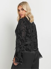 Yours Curve Black Floral Burnout Tie Front Jacket - Image 3 of 5