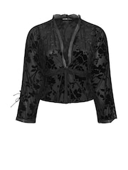 Yours Curve Black Floral Burnout Tie Front Jacket - Image 5 of 5