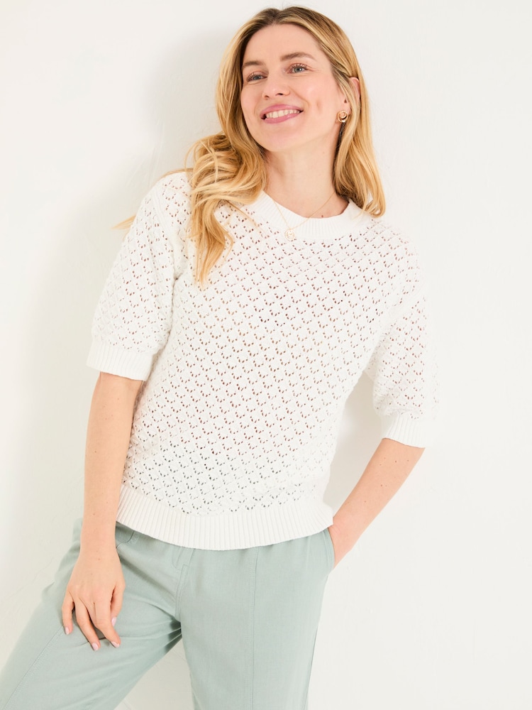 FatFace Maysie White Knitted T-Shirt - Image 1 of 6