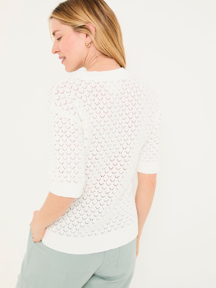 FatFace Maysie White Knitted T-Shirt - Image 2 of 6