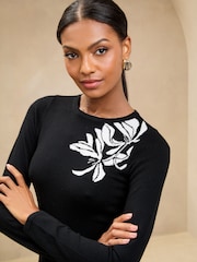Lipsy Knitted Floral Fit and Flare Midi Dress - Imagen 4 de 4