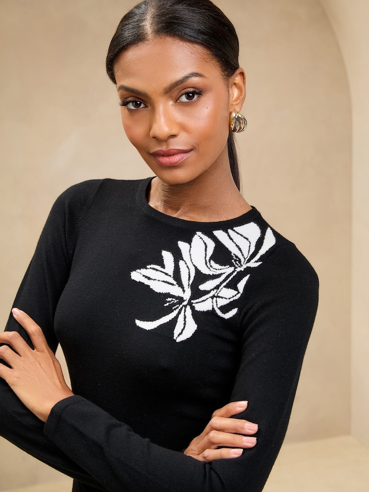 Lipsy Knitted Floral Fit and Flare Midi Dress - Imagen 4 de 4