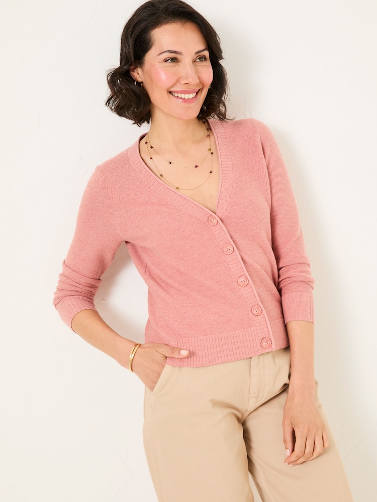 FatFace Lucia Rose Pink V-Neck Knitted Cardigan - Image 1 of 5