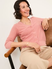 FatFace Lucia Rose Pink V-Neck Knitted Cardigan - Image 3 of 5