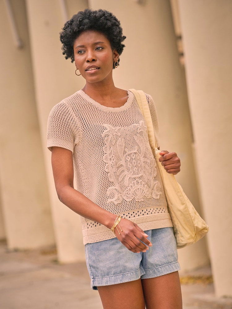 FatFace Natural Crab Pattern Knitted T Shirt - Image 1 of 8