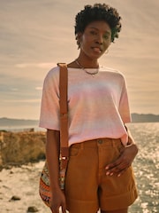 FatFace Pink Ombre Stripe Knitted Tee - Image 1 of 8