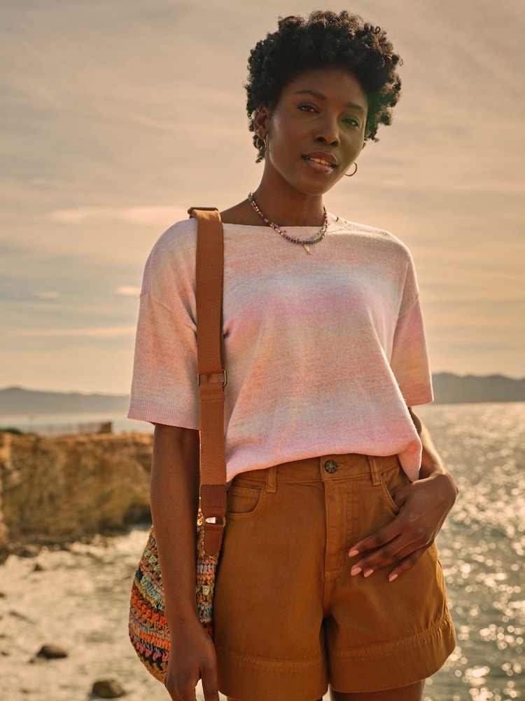 FatFace Pink Ombre Stripe Knitted Tee - Image 1 of 8