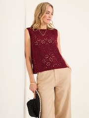 FatFace Finch Burgundy Red Knitted Crochet Tank - Image 1 of 6