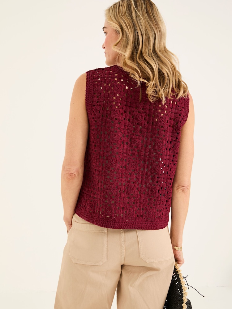 FatFace Finch Burgundy Red Knitted Crochet Tank - Image 2 of 6