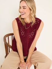 FatFace Finch Burgundy Red Knitted Crochet Tank - Image 3 of 6