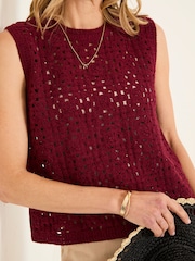 FatFace Finch Burgundy Red Knitted Crochet Tank - Image 4 of 6