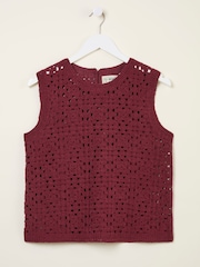 FatFace Finch Burgundy Red Knitted Crochet Tank - Image 5 of 6
