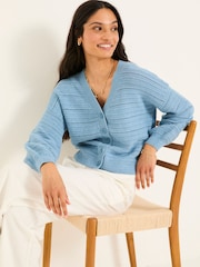 FatFace Annie Chambray Blue Knitted Cardigan - Image 1 of 6