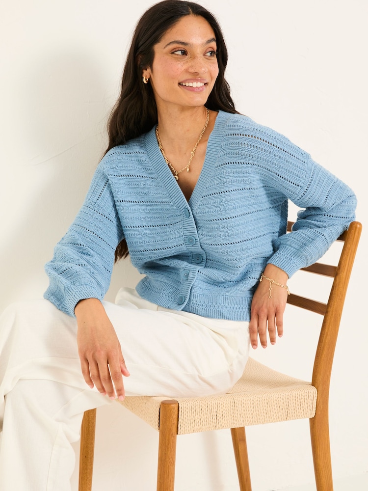 FatFace Annie Chambray Blue Knitted Cardigan - Image 1 of 6