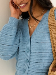FatFace Annie Chambray Blue Knitted Cardigan - Image 4 of 6