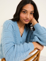 FatFace Annie Chambray Blue Knitted Cardigan - Image 5 of 6
