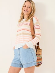 FatFace Izzy White Knitted Stripe Jumper - Image 3 of 5