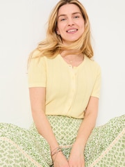 FatFace Lili Yellow Laundered Short Sleeve Cardigan - Image 1 of 5