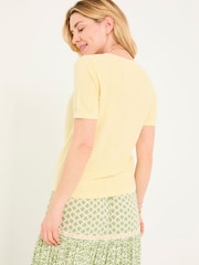 FatFace Lili Yellow Laundered Short Sleeve Cardigan - Image 2 of 5