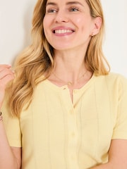 FatFace Lili Yellow Laundered Short Sleeve Cardigan - Image 4 of 5
