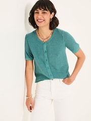 FatFace Lili Teal Blue Laundered Short Sleeve Cardigan - Image 2 of 7