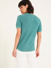 FatFace Lili Teal Blue Laundered Short Sleeve Cardigan - Image 3 of 7