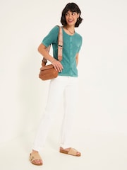 FatFace Lili Teal Blue Laundered Short Sleeve Cardigan - Image 4 of 7