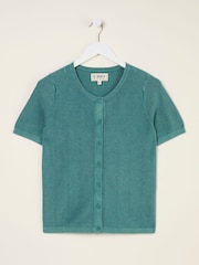 FatFace Lili Teal Blue Laundered Short Sleeve Cardigan - Image 7 of 7