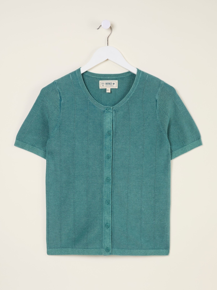 FatFace Lili Teal Blue Laundered Short Sleeve Cardigan - Image 7 of 7