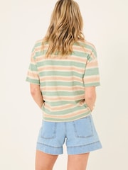 FatFace Teal Blue Space Dye Stripe Short Sleeve T Shirt - Image 2 of 9