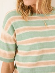 FatFace Teal Blue Space Dye Stripe Short Sleeve T Shirt - Image 4 of 9