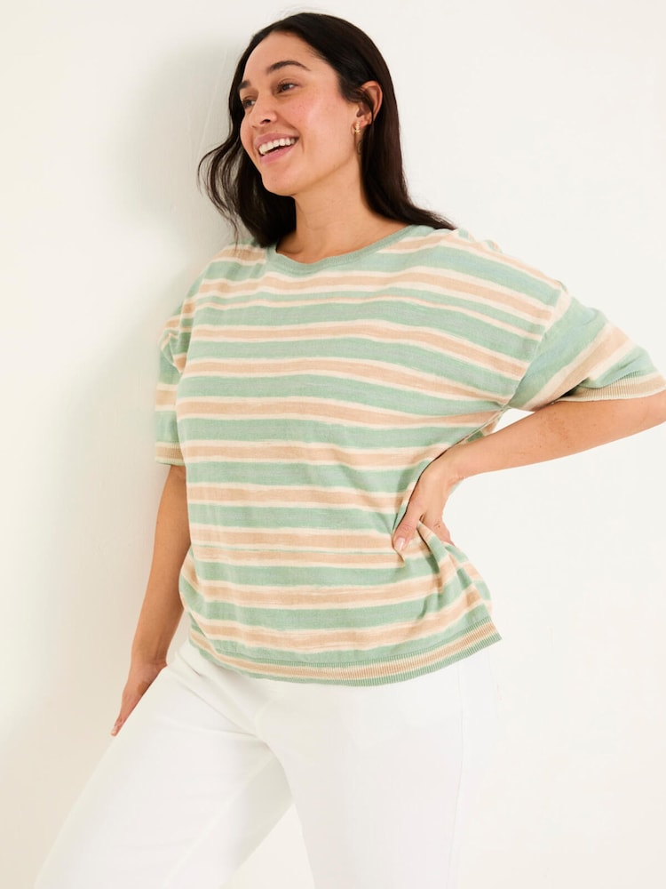 FatFace Teal Blue Space Dye Stripe Short Sleeve T Shirt - Image 5 of 9