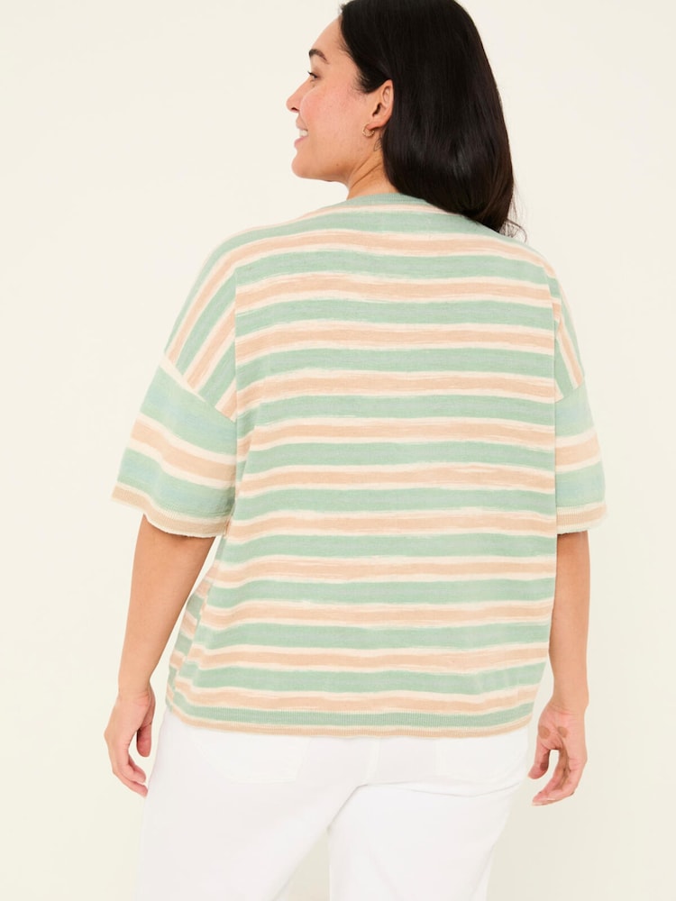 FatFace Teal Blue Space Dye Stripe Short Sleeve T Shirt - Image 6 of 9
