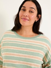 FatFace Teal Blue Space Dye Stripe Short Sleeve T Shirt - Image 7 of 9