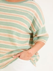 FatFace Teal Blue Space Dye Stripe Short Sleeve T Shirt - Image 8 of 9