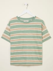 FatFace Teal Blue Space Dye Stripe Short Sleeve T Shirt - Image 9 of 9