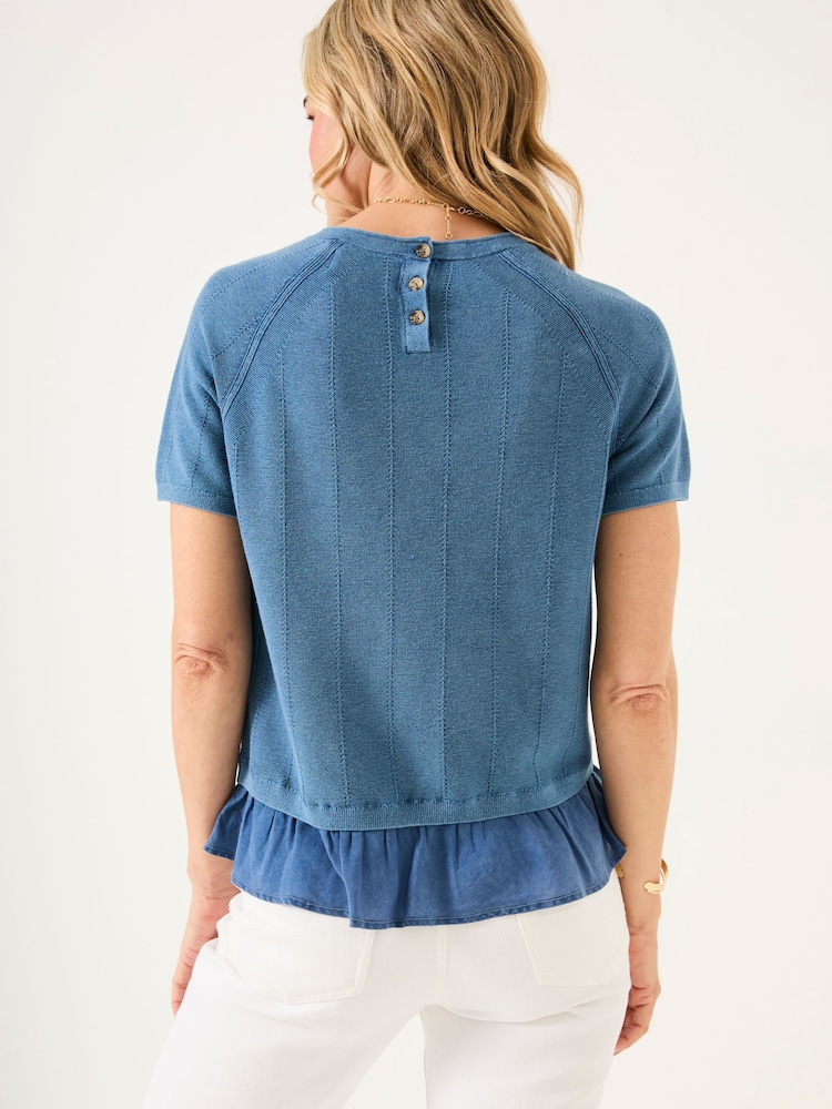 FatFace Lena Blue Laundered Woven Knit Top - Image 2 of 6