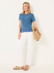 FatFace Lena Blue Laundered Woven Knit Top - Image 3 of 6