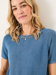 FatFace Lena Blue Laundered Woven Knit Top - Image 4 of 6