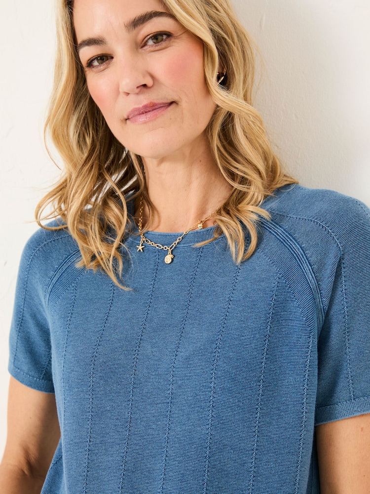 FatFace Lena Blue Laundered Woven Knit Top - Image 4 of 6