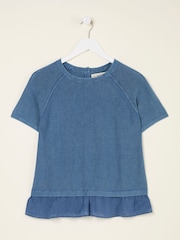 FatFace Lena Blue Laundered Woven Knit Top - Image 6 of 6