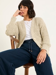 FatFace Olive Natural Knitted Tape Yarn Cardigan - Image 1 of 6